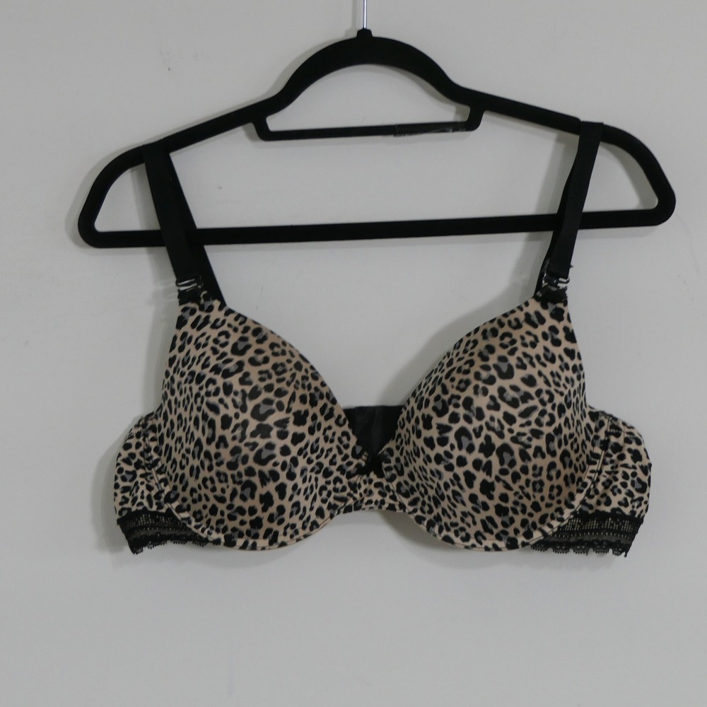 Paramour Womens Underwire T-Shirt Bra 40C Tan Black Leopard Print Lace Trim